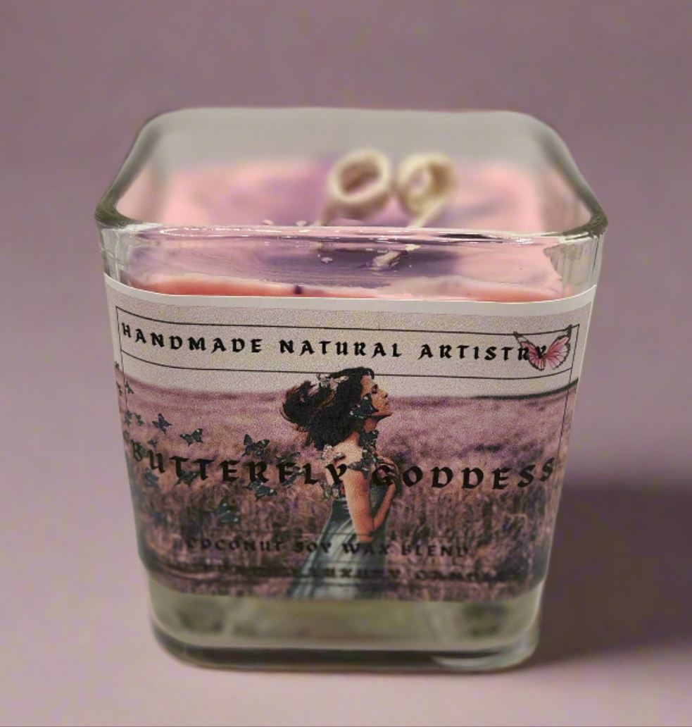 11oz Cube Candle - Pink Sugar & Pomegranate Scent | Handmade Natural Artistry