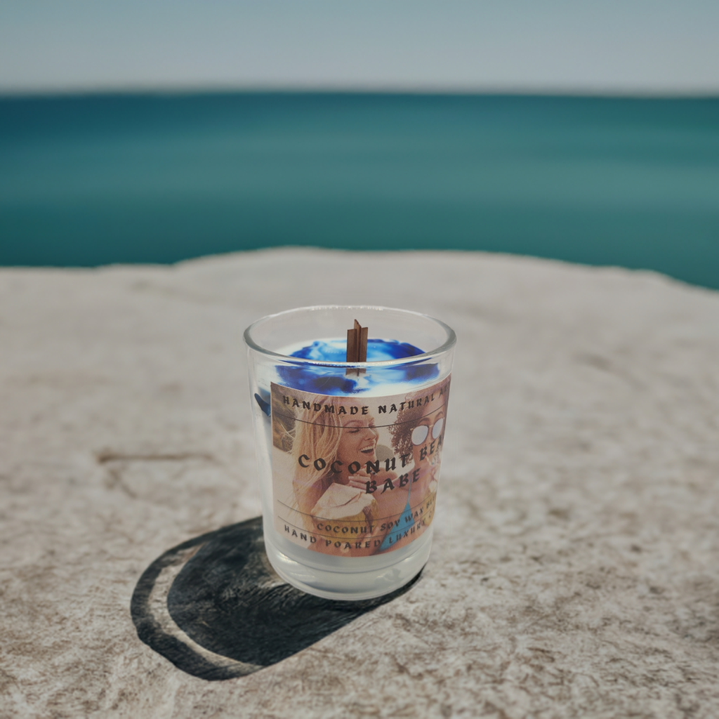 Coconut beach babe 6 oz x crackling wood wick candle