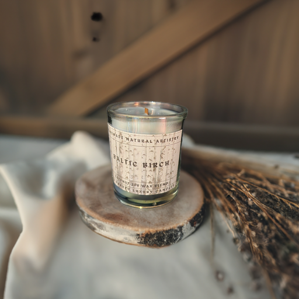 Candle for him gift cabin vibes gift rustic gift for boyfreind gift for dad wood wick candle Baltic birch 6 oz crakling wood wick candle