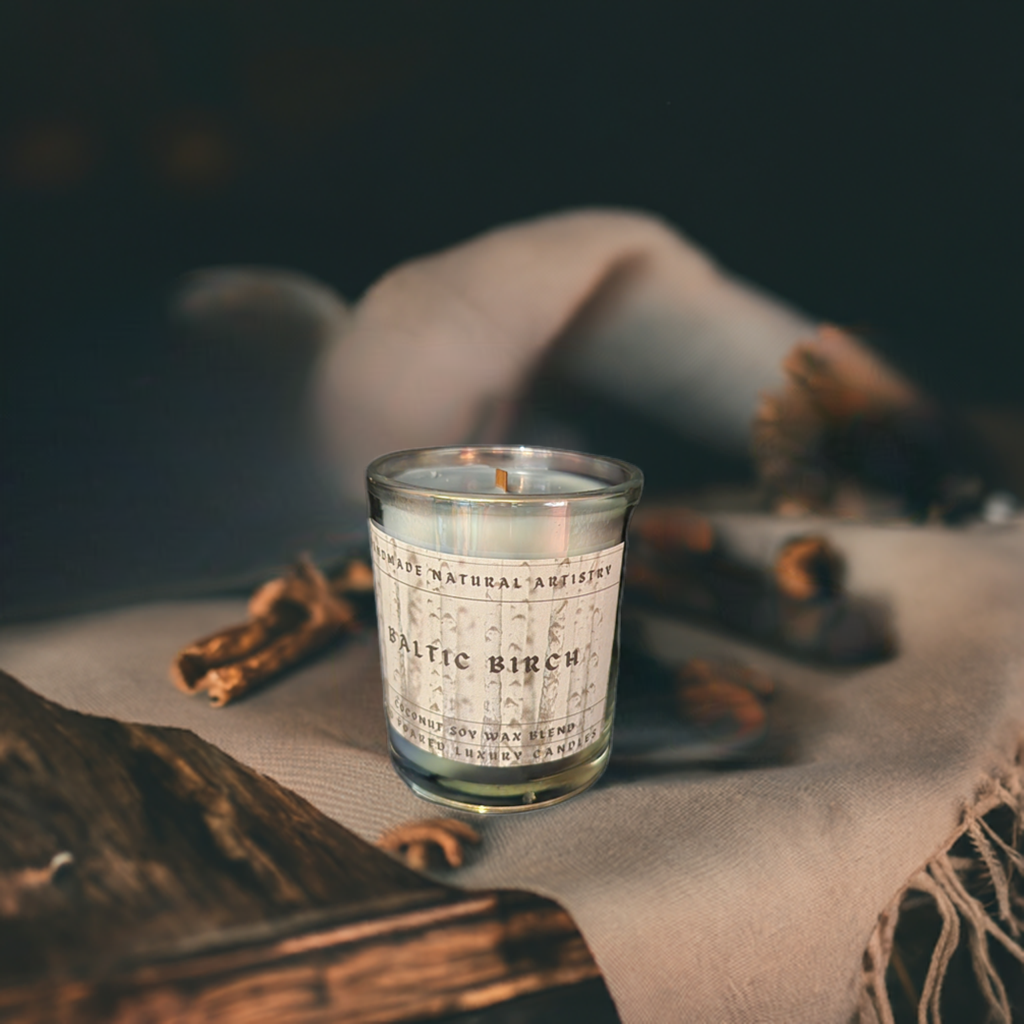 Candle for him gift cabin vibes gift rustic gift for boyfreind gift for dad wood wick candle Baltic birch 6 oz crakling wood wick candle