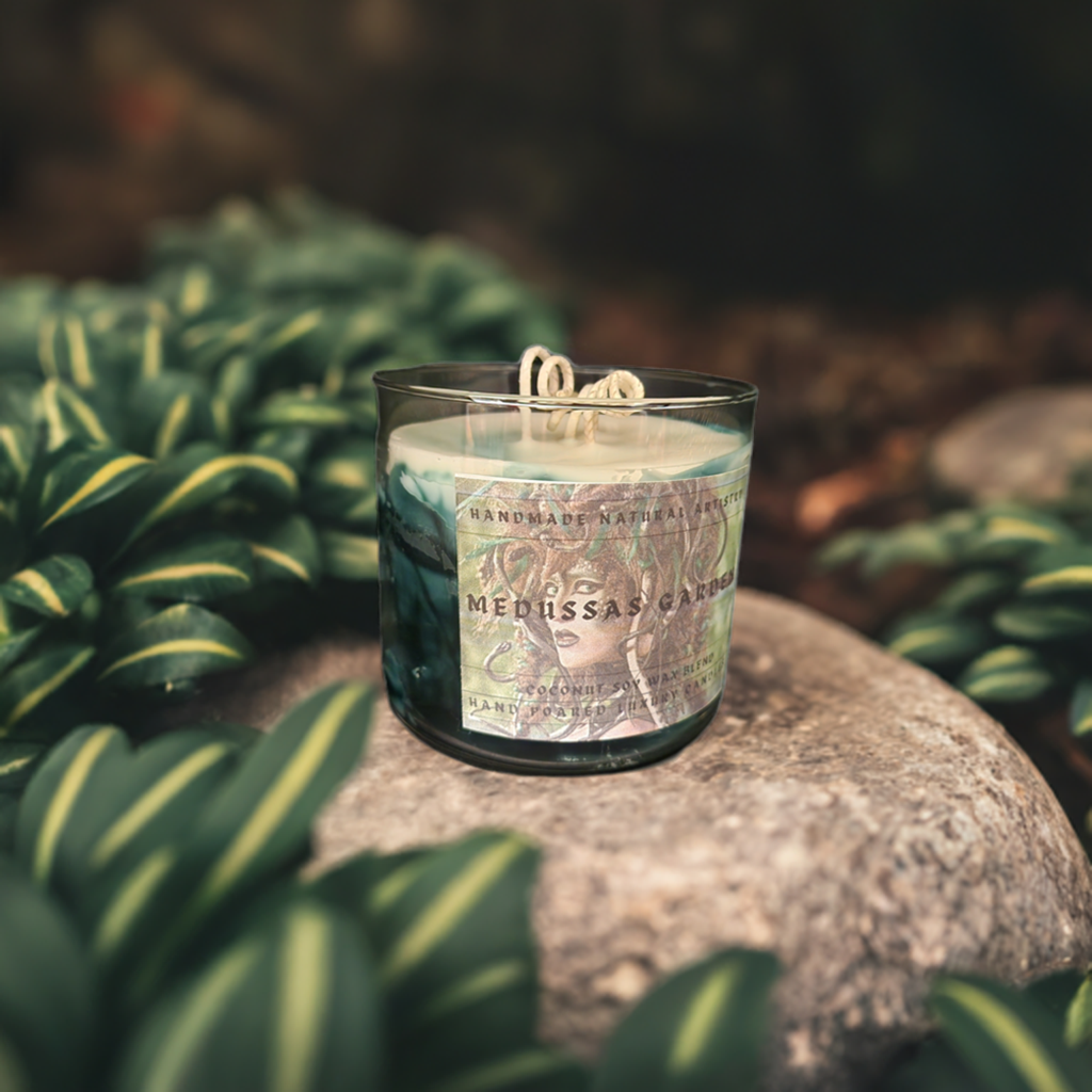 3 wick candle for him unique gift green candle wood smell candle super strong candle Medussas garden 16 oz 3 wick candle