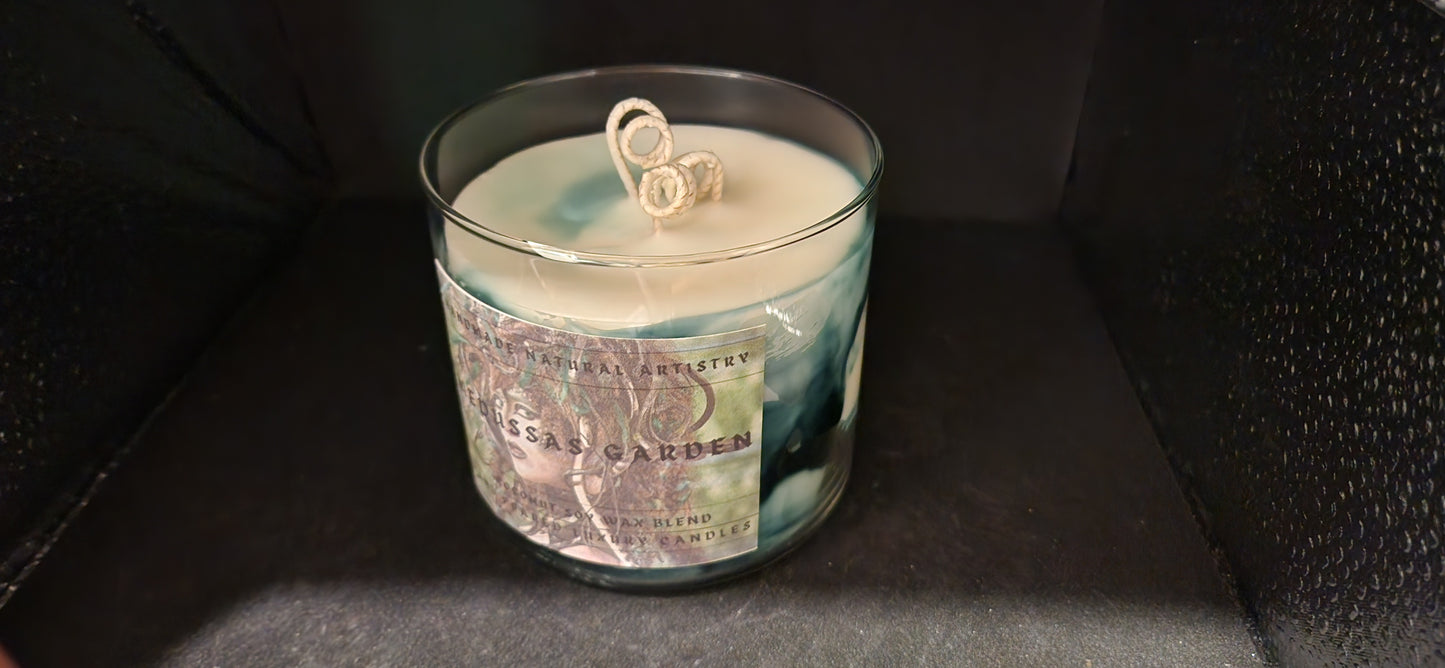 3 wick candle for him unique gift green candle wood smell candle super strong candle  Medussas garden 16 oz 3 wick candle