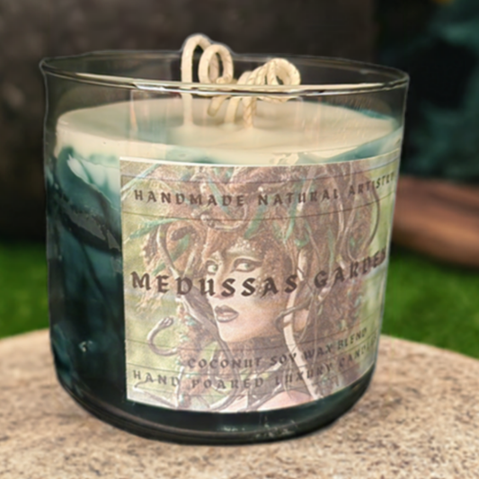 3 wick candle for him unique gift green candle wood smell candle super strong candle  Medussas garden 16 oz 3 wick candle