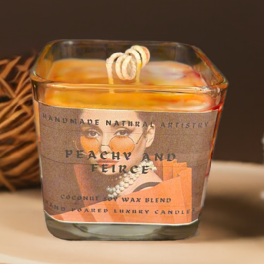 Candle Peachy and fierce 11 oz lux cube candle- slay peach vibe