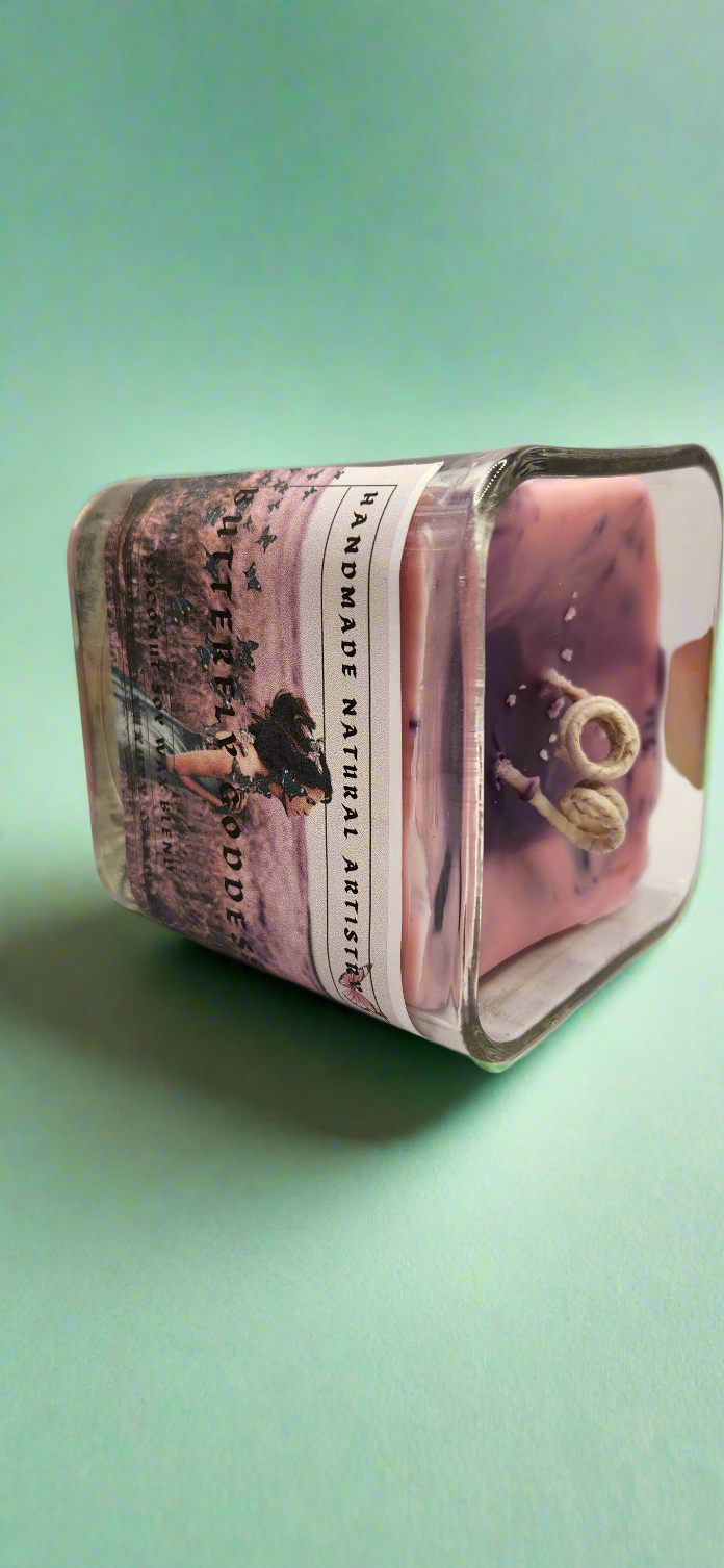 11oz Cube Candle - Pink Sugar & Pomegranate Scent | Handmade Natural Artistry