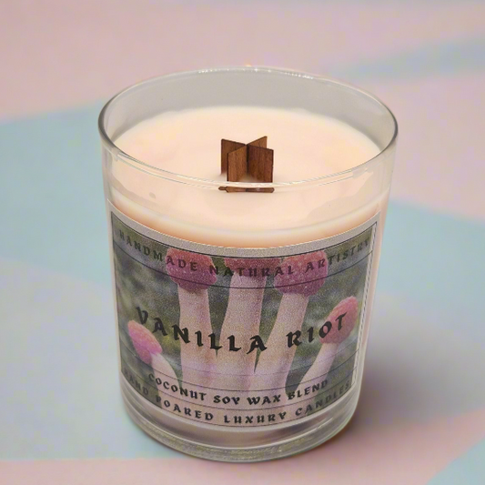 Strong Scented Vanilla Riot Candle - Raspberry Twist 10 oz wood wick