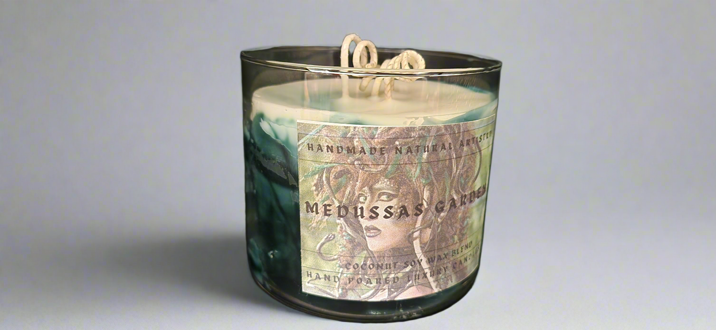3 wick candle for him unique gift green candle wood smell candle super strong candle  Medussas garden 16 oz 3 wick candle