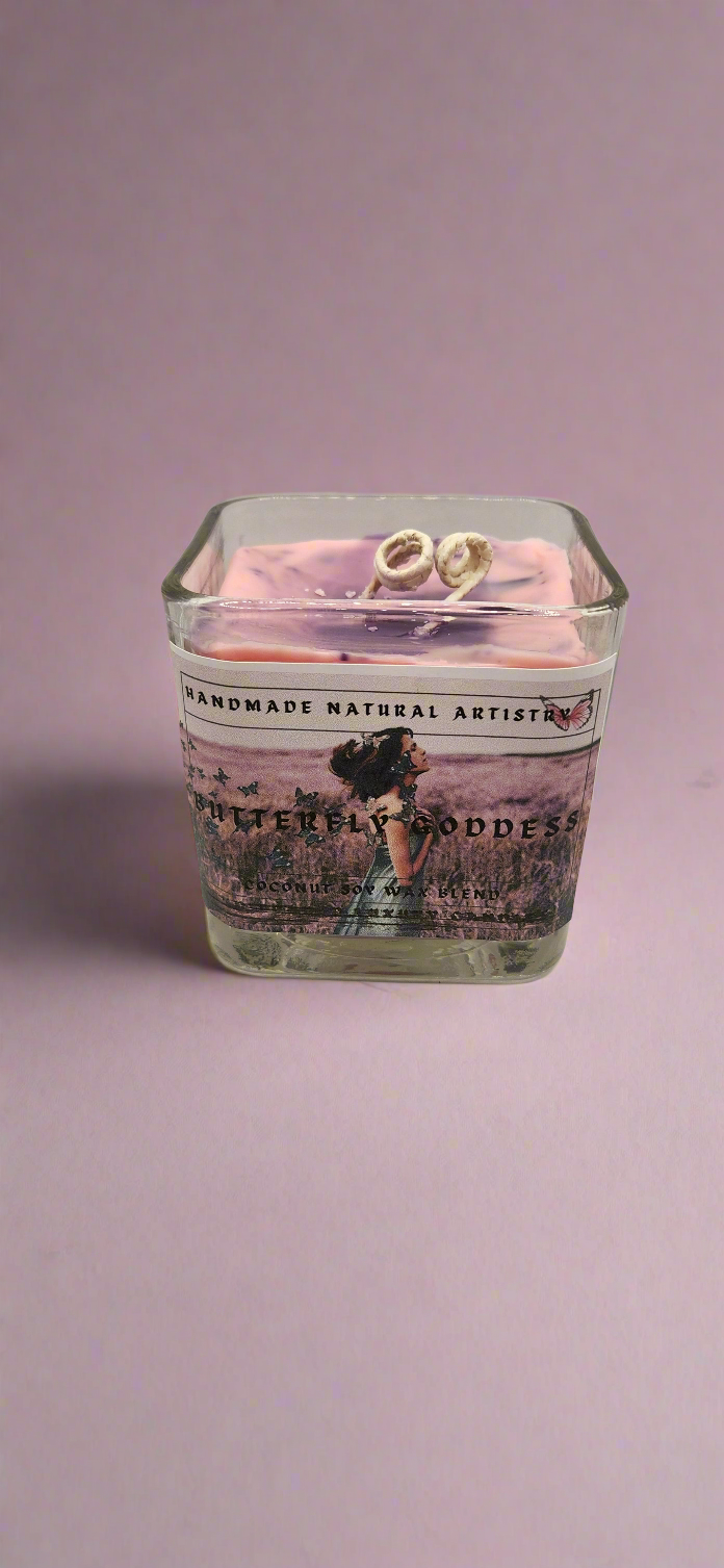 11oz Cube Candle - Pink Sugar & Pomegranate Scent | Handmade Natural Artistry