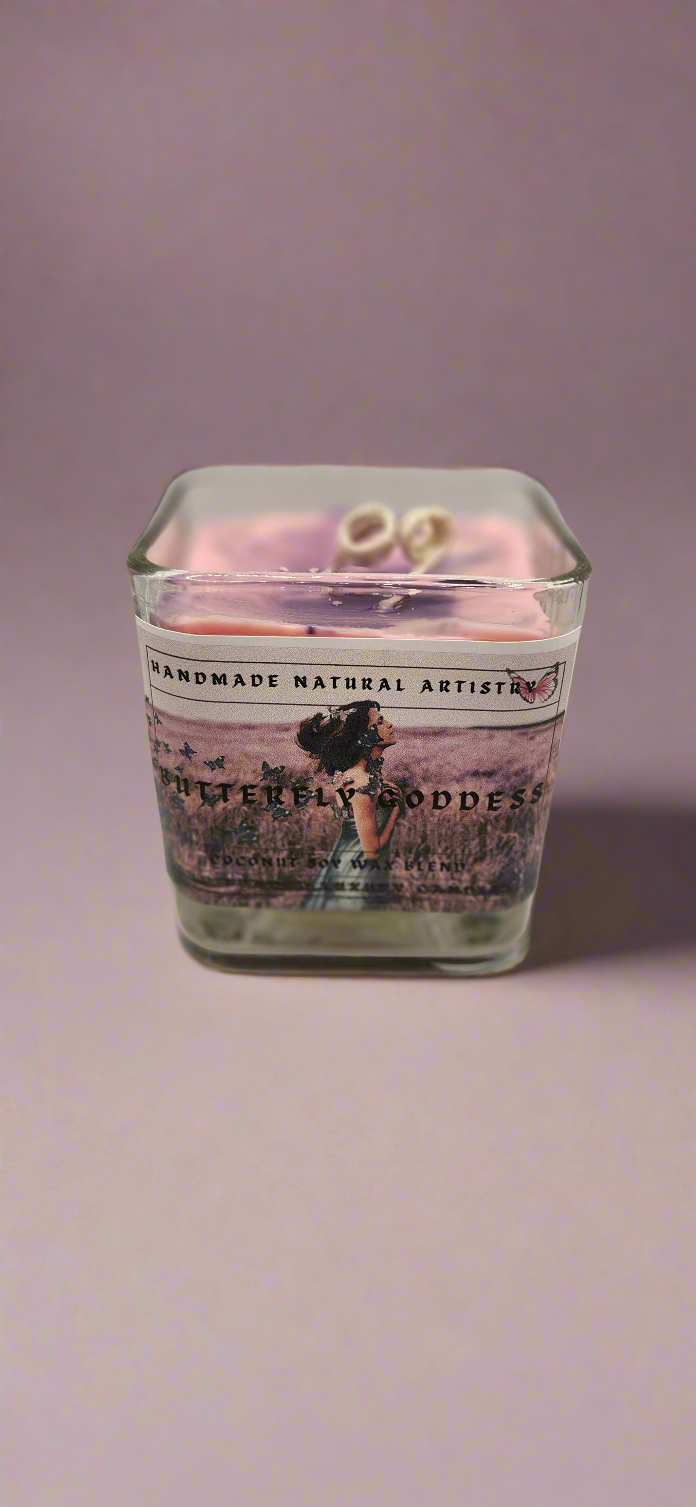 11oz Cube Candle - Pink Sugar & Pomegranate Scent | Handmade Natural Artistry