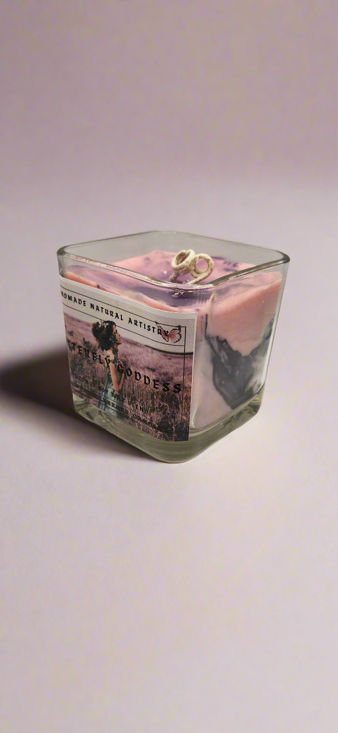 11oz Cube Candle - Pink Sugar & Pomegranate Scent | Handmade Natural Artistry