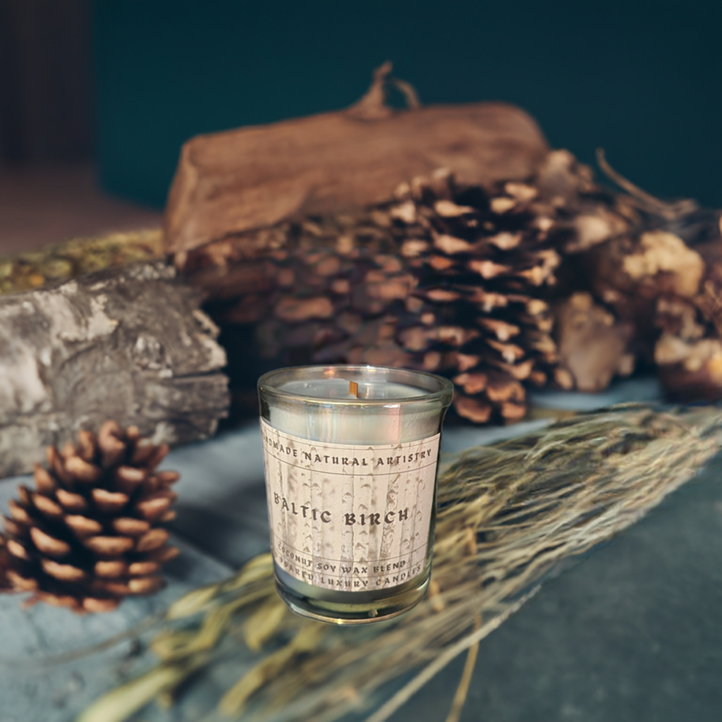 Candle for him gift cabin vibes gift rustic gift for boyfreind gift for dad wood wick candle Baltic birch 6 oz crakling wood wick candle