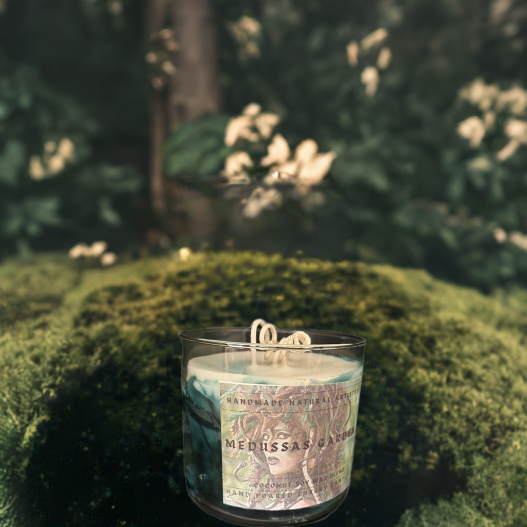 3 wick candle for him unique gift green candle wood smell candle super strong candle  Medussas garden 16 oz 3 wick candle