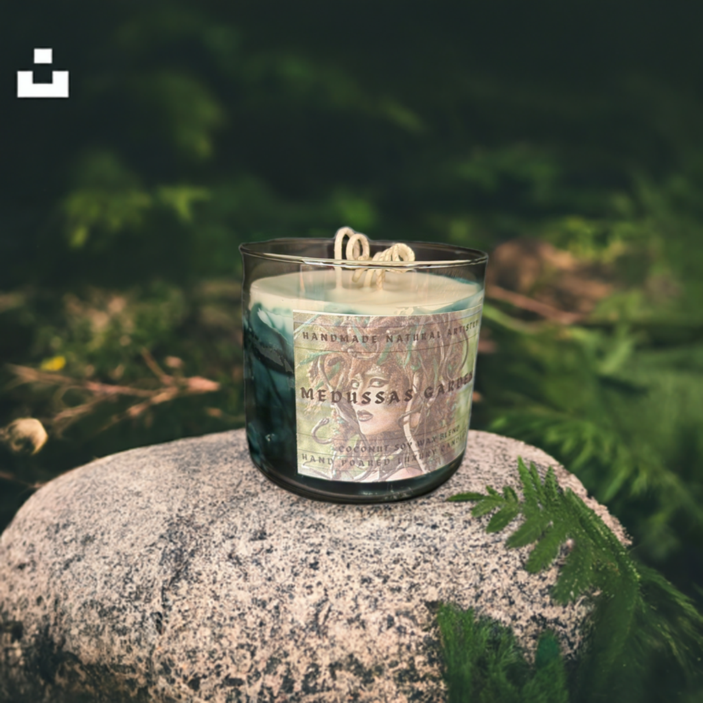 3 wick candle for him unique gift green candle wood smell candle super strong candle  Medussas garden 16 oz 3 wick candle