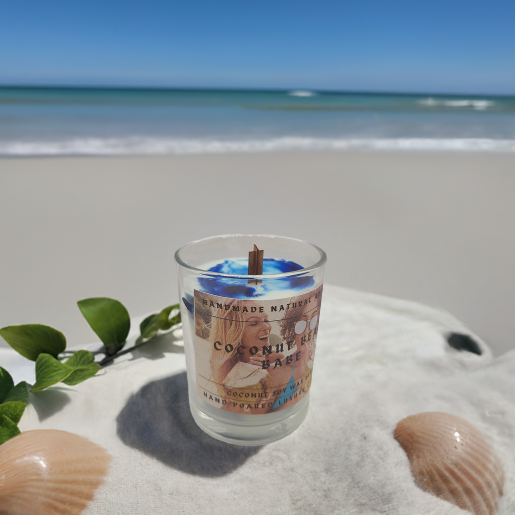Coconut beach babe 6 oz x crackling wood wick candle