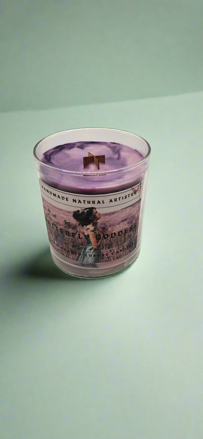 Wood Wick Candle - Butterfly Goddess 10 oz | Pink sugar and pomegranate color changing