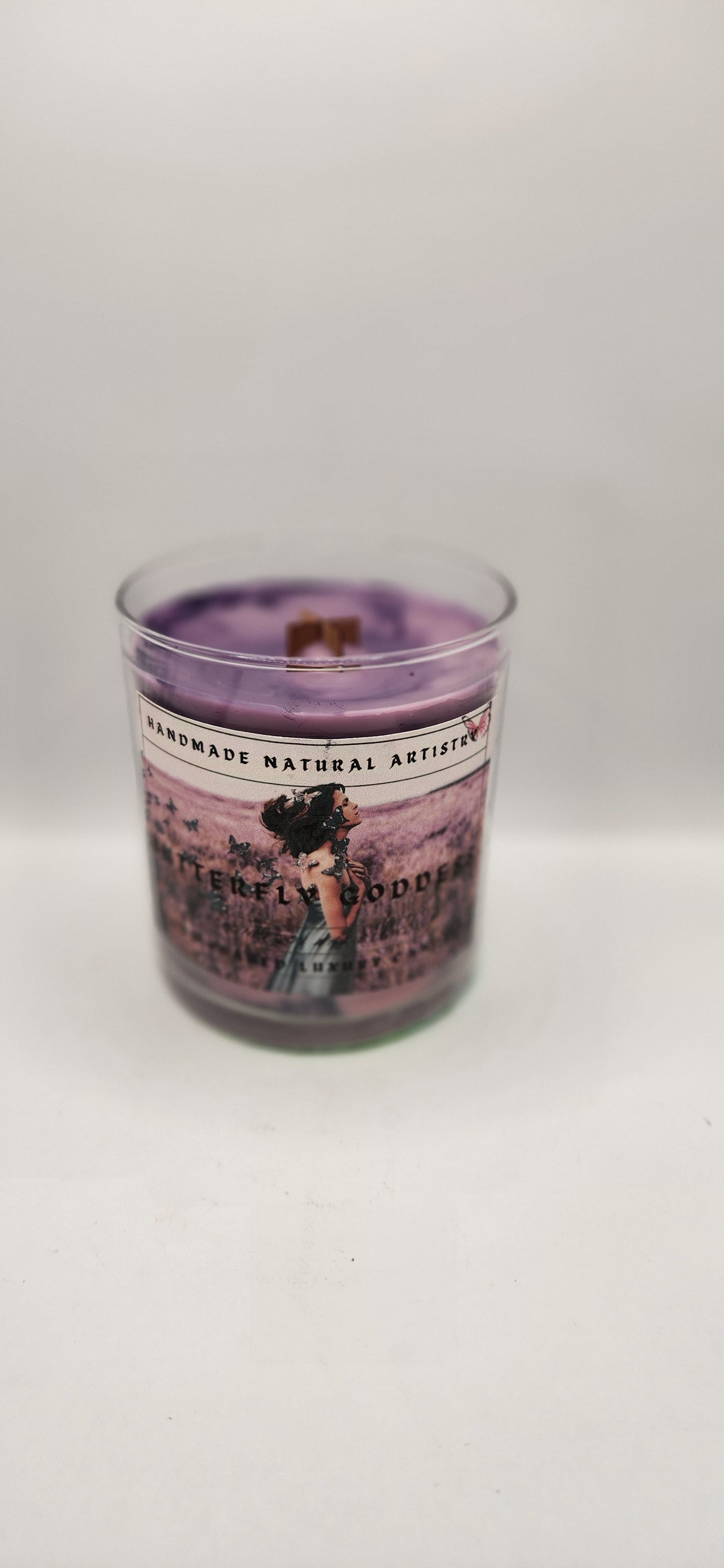 Wood Wick Candle - Butterfly Goddess 10 oz | Pink sugar and pomegranate color changing