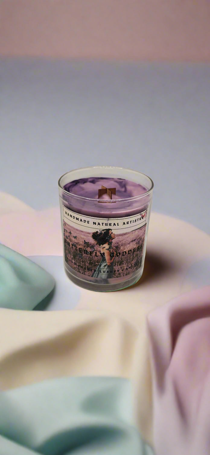 Wood Wick Candle - Butterfly Goddess 10 oz | Pink sugar and pomegranate color changing
