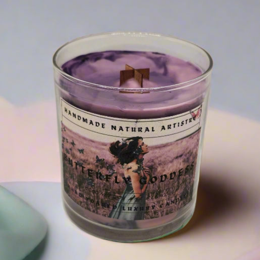 Wood Wick Candle - Butterfly Goddess 10 oz | Pink sugar and pomegranate color changing