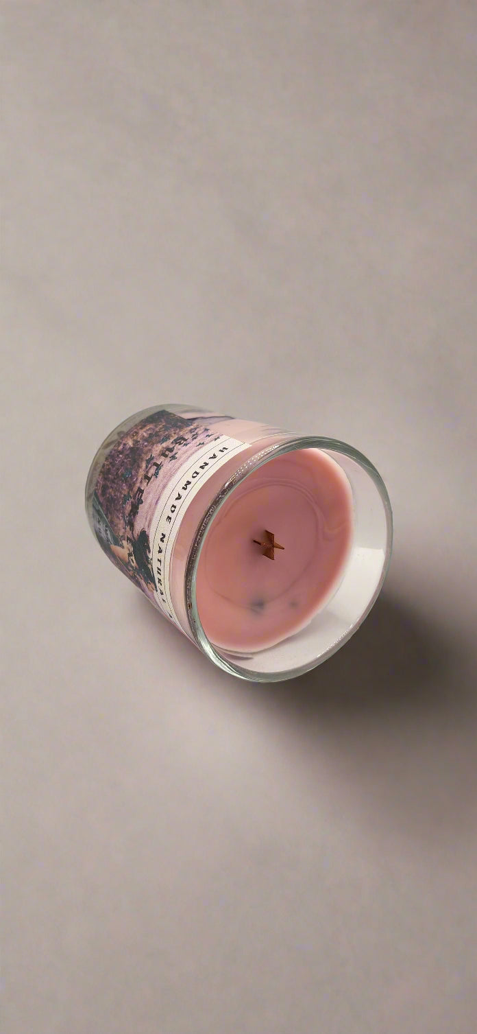Pink Sugar & Pomegranate Scented Candle - butterfly goddess 6 oz wood wick candle